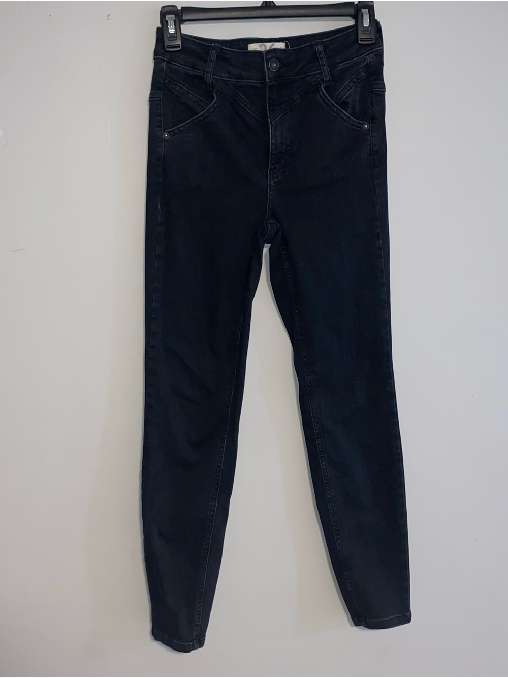 Free People Riley Seamed Skinny Jeans 26 Black Western Yoke Gothic Festival